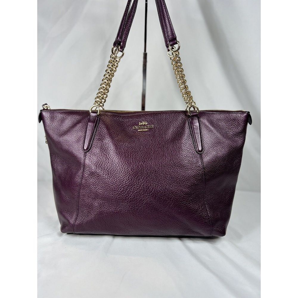 Coach Purple Tote Bag with Gold Accents